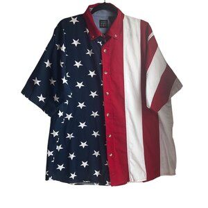 Cotton Traders Sport XL Button Shirt All Over Patriotic American Flag Cotton